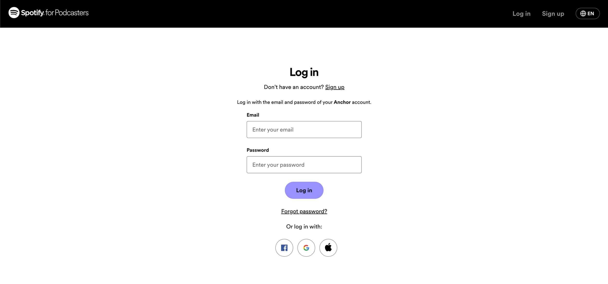 4. Click “Continue with Spotify” or “ Continue” if you already have a Spotify for Podcasters account, original studio demonstration