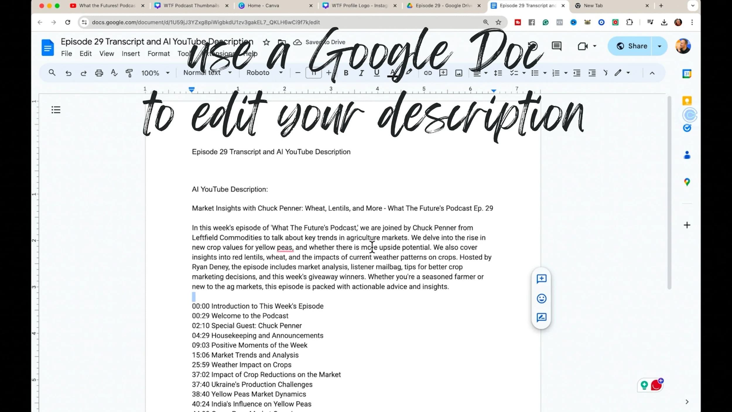 Use Descript to Generate the Episode Transcript and Timestamps, original studio demonstration