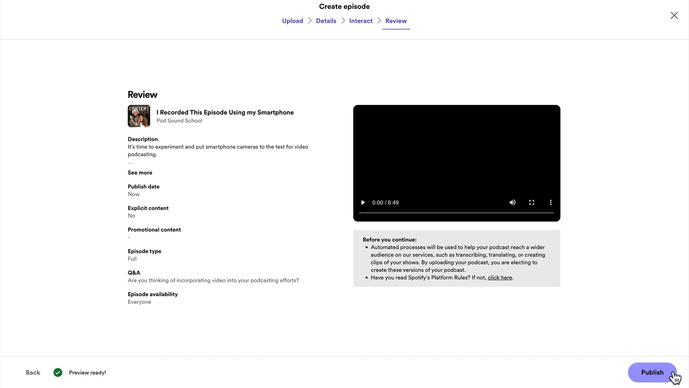 3 - Post and Distribute the Episode to Spotify, original studio demonstration