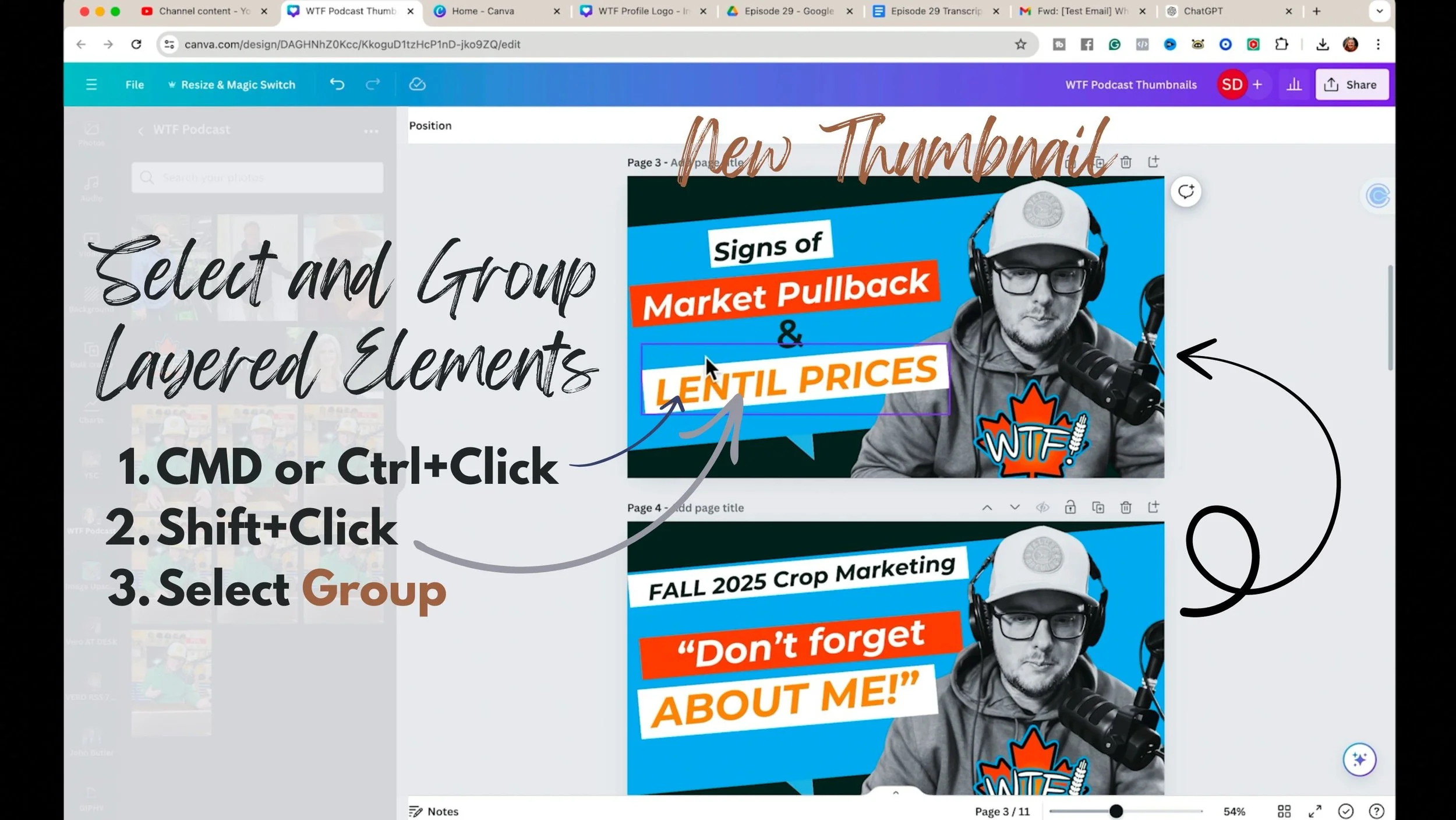 Trick for Grouping Elements for Efficient Thumbnail Design, original studio demonstration