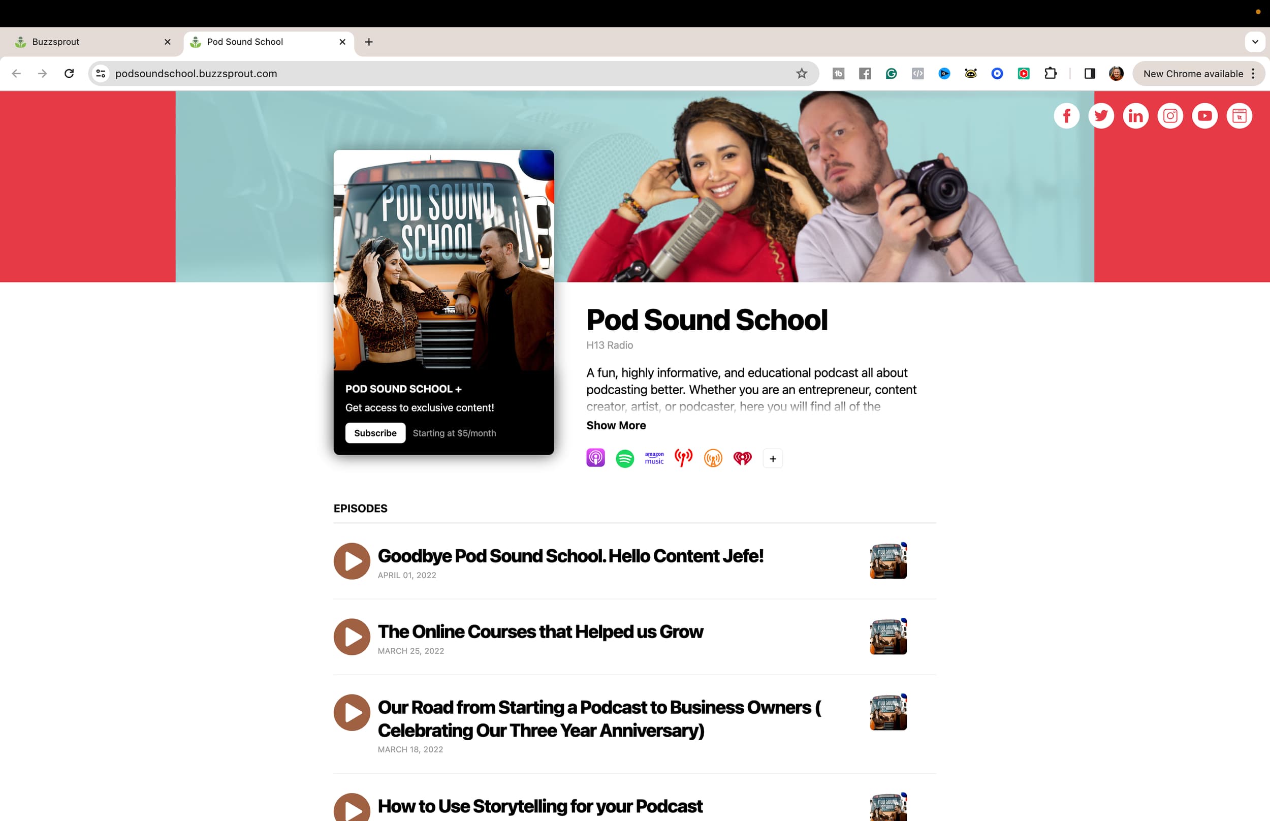 Buzzsprout is one of my TOP choices because it has all of the main features that we’ve talked about: original studio demonstration