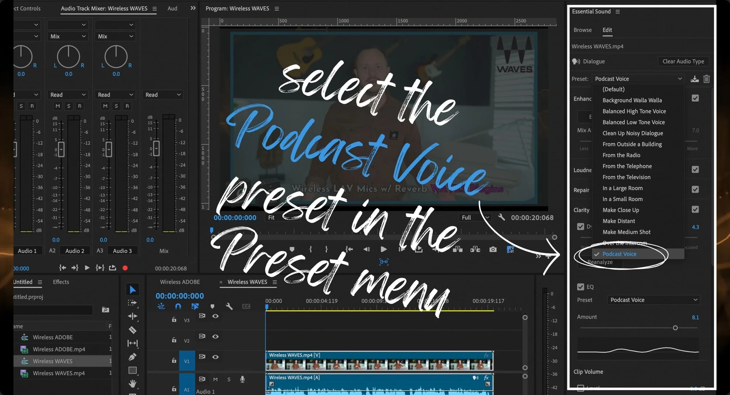 A tour of Adobe’s Podcast AI Essential Sound Panel, original studio demonstration