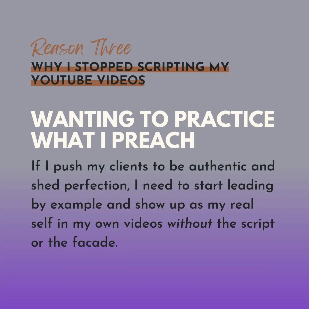 Reason 3, Wanting To Practice What I Preach, original studio demonstration