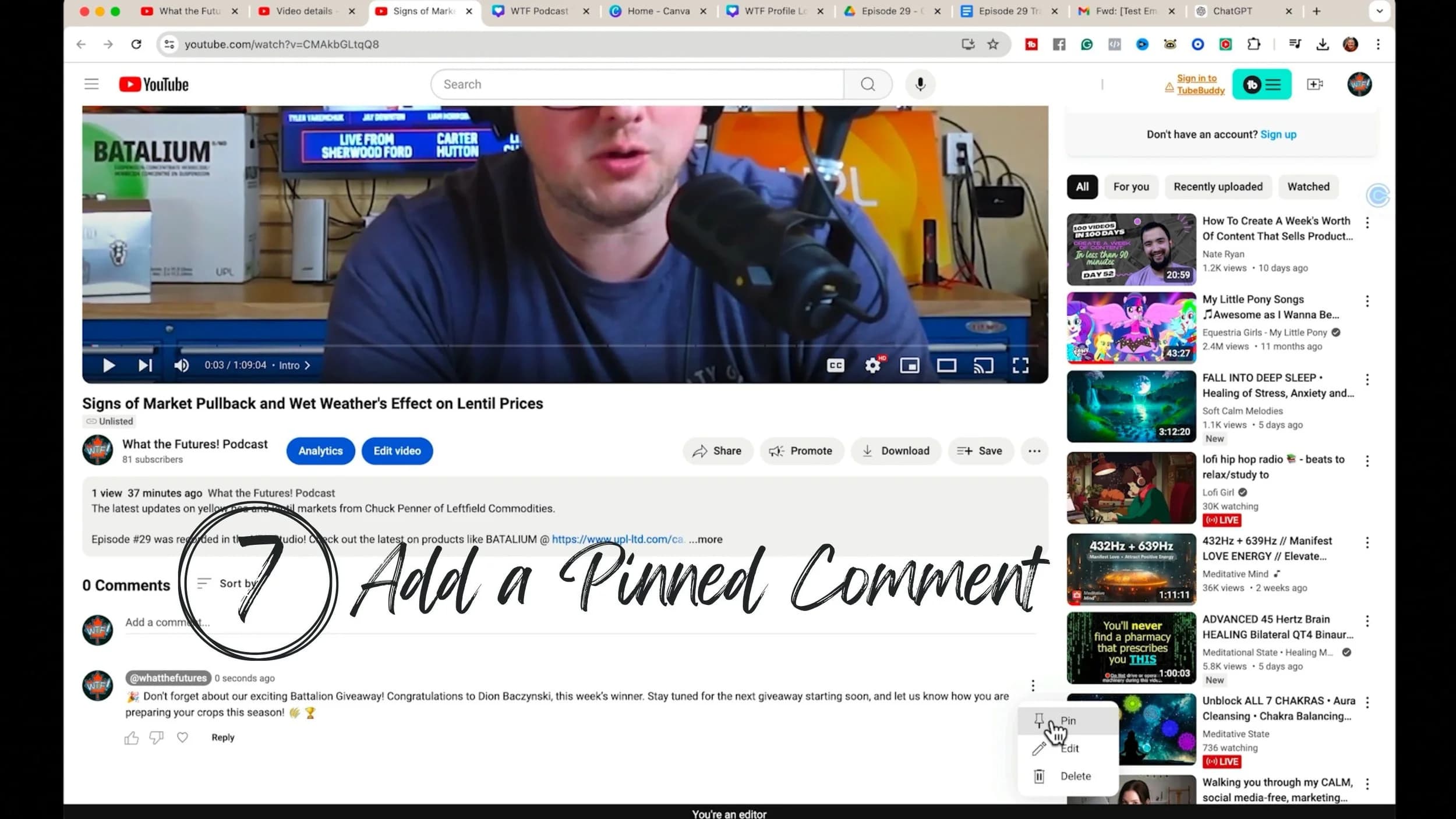 7. Add a Pinned Comment to Engage Viewers, original studio demonstration