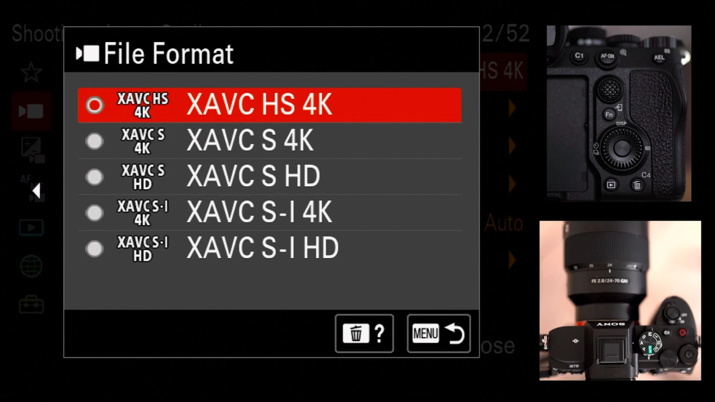 Shooting Menu (Red) > 1 Image Quality > File Format, original studio demonstration