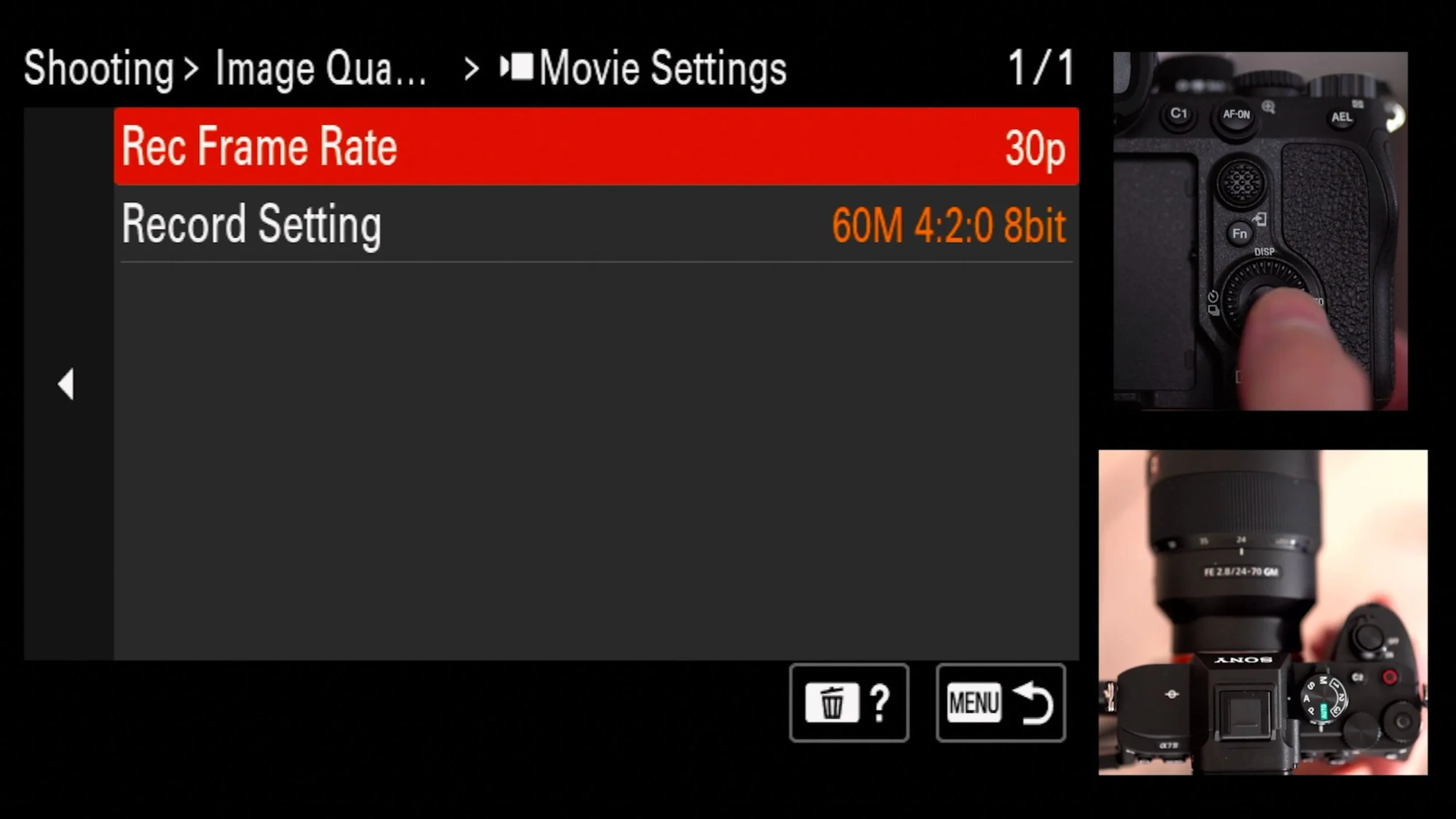 Shooting Menu (Red) > 1 Image Quality > Movie Settings, original studio demonstration