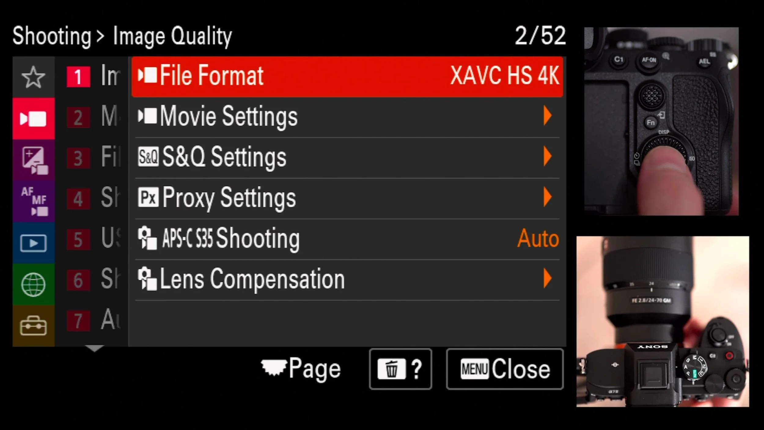 Shooting Menu (Red) > 1 Image Quality > File Format, original studio demonstration