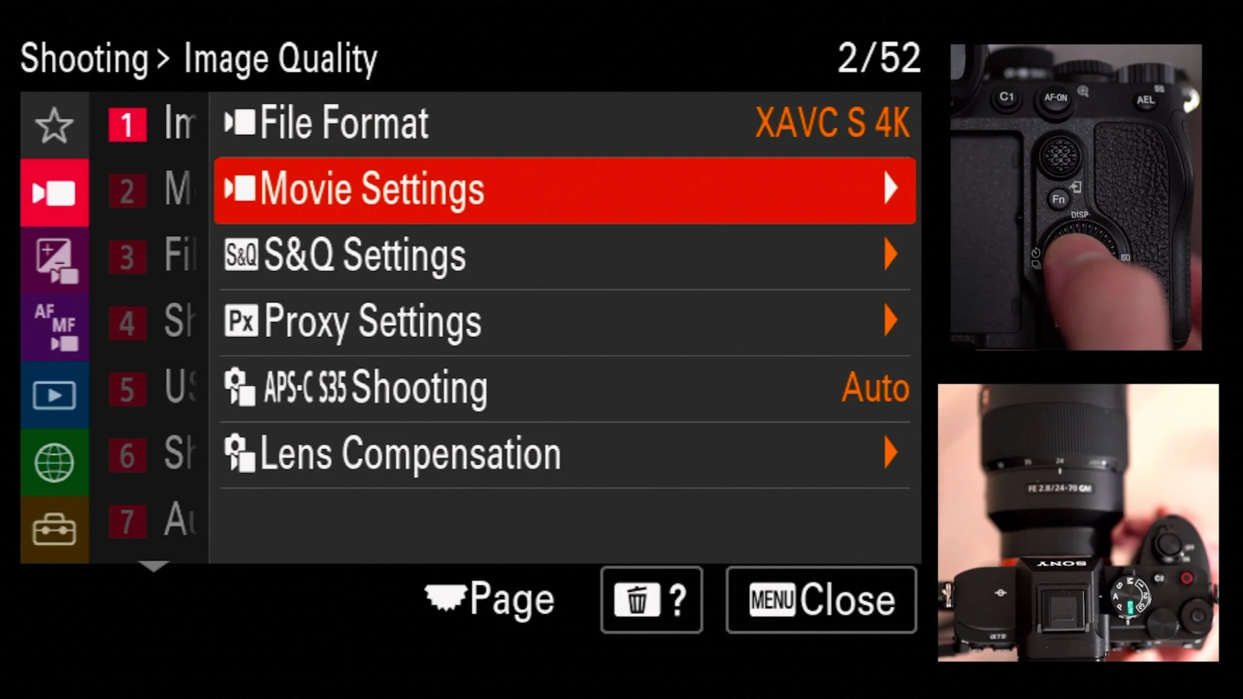 Shooting Menu (Red) > 1 Image Quality > Movie Settings, original studio demonstration