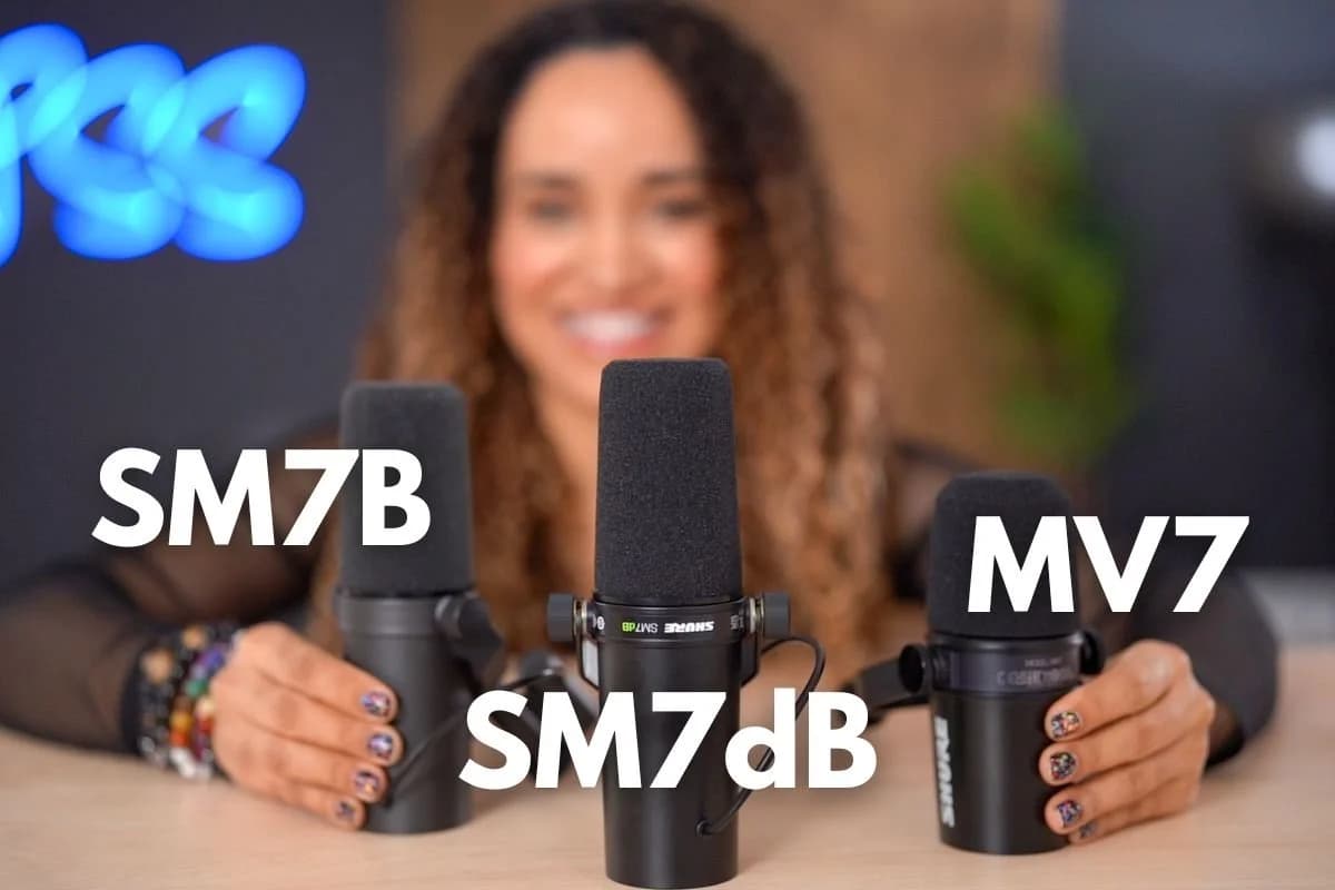 Comparing the Shure SM7dB, SM7B, and MV7 Podcasting Microphones, original studio photograph