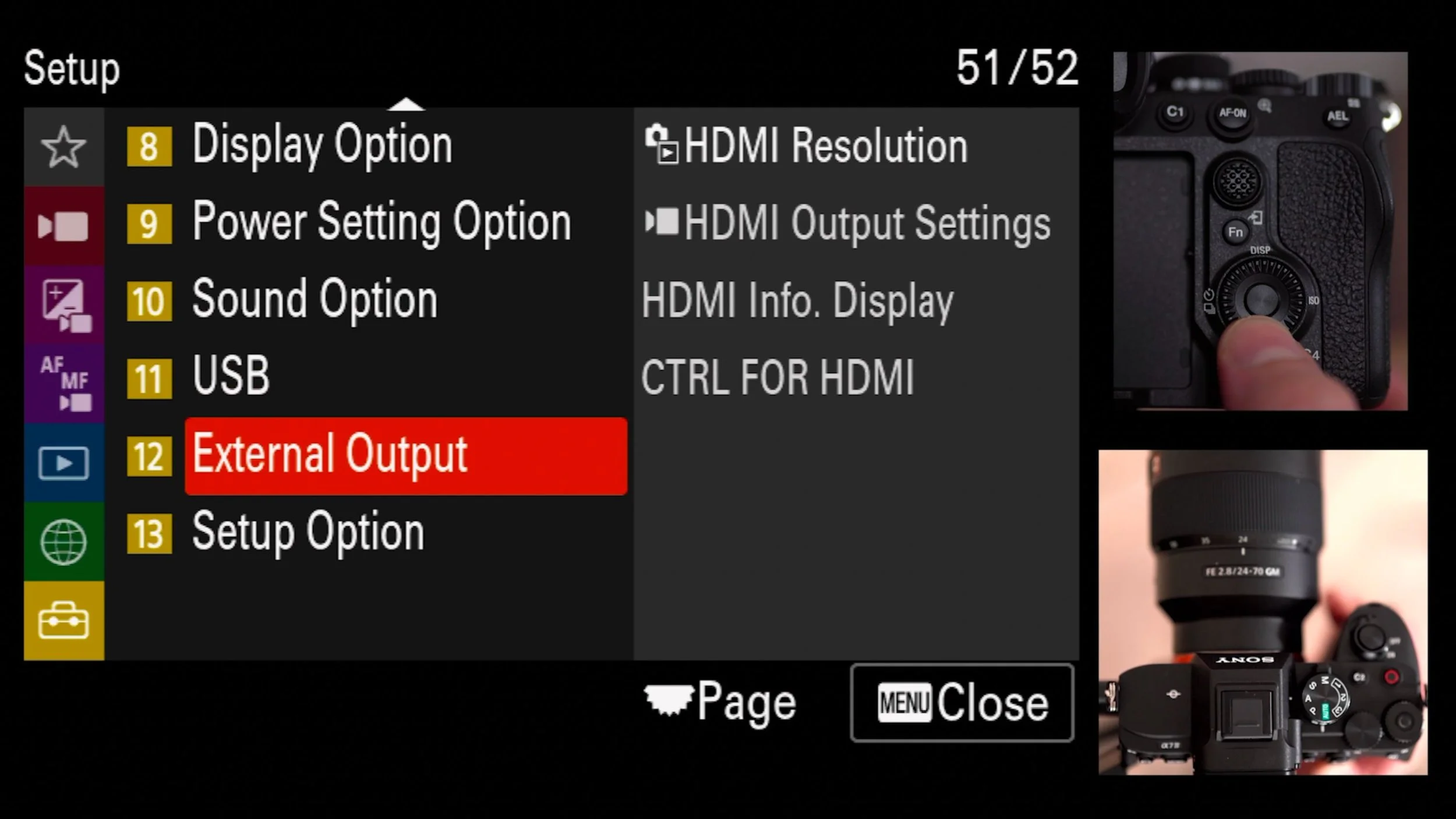 Setup Menu (Yellow) > 12 External Output, original studio demonstration