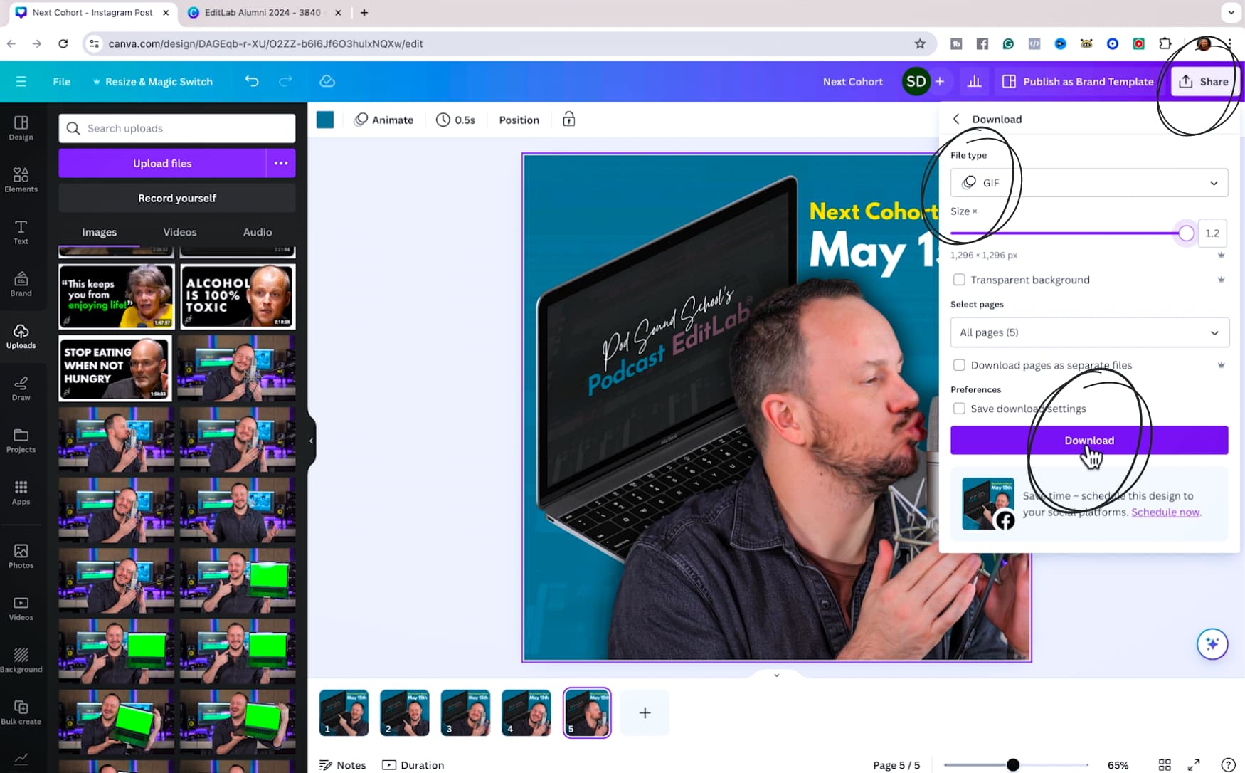 How to Create An Animated GIF in Canva, original studio demonstration